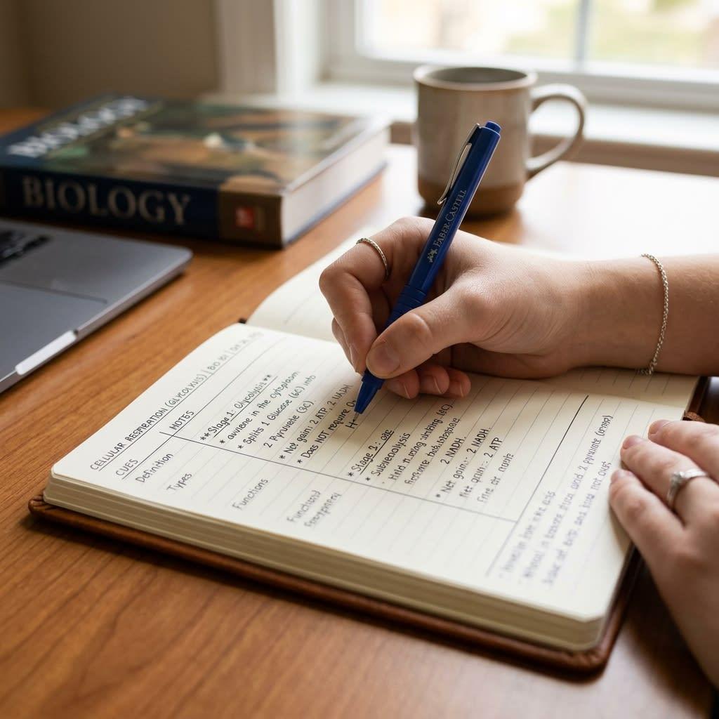Student taking structured Cornell style notes
