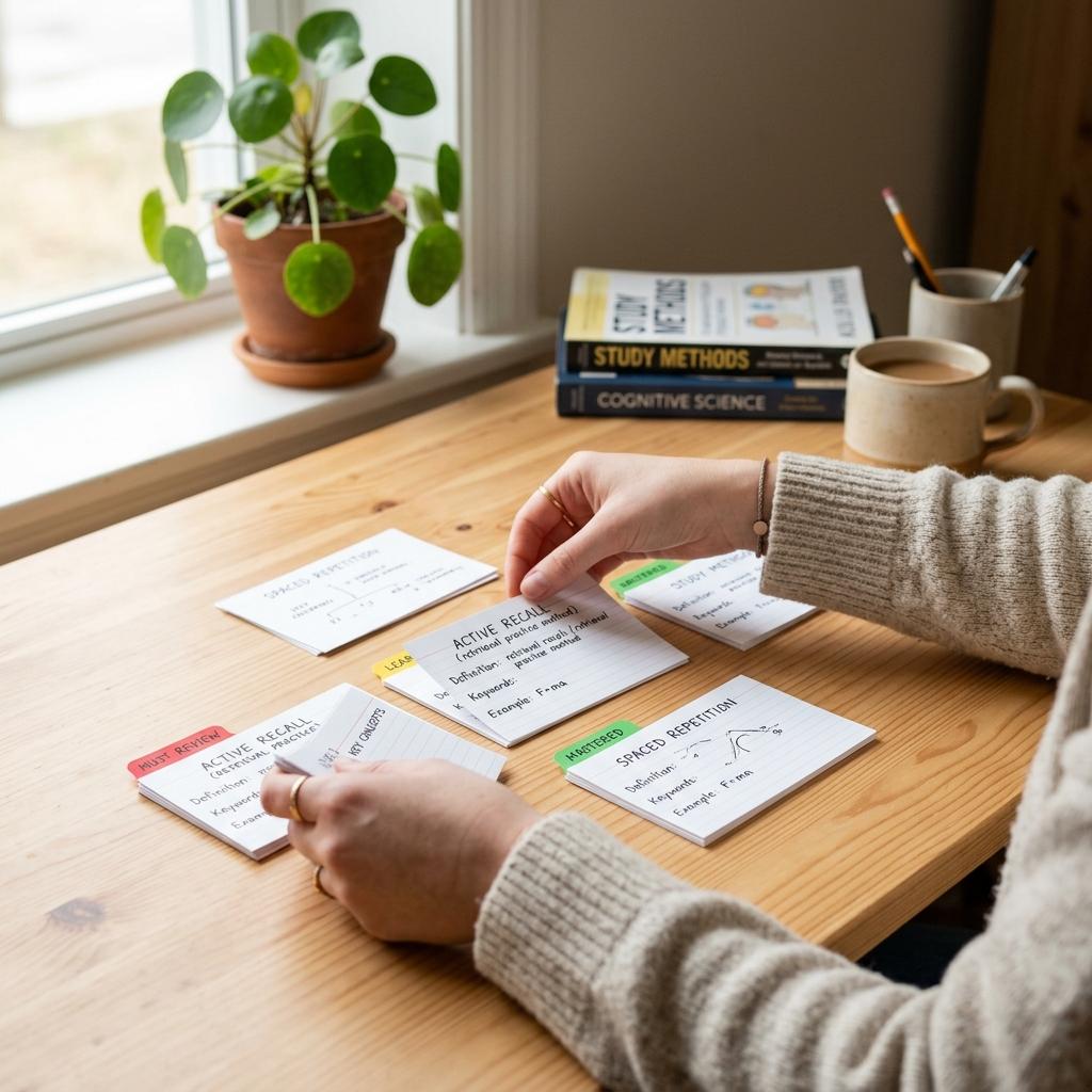 High-quality academic paper with highlights and notes, showcasing effective active recall study techniques.