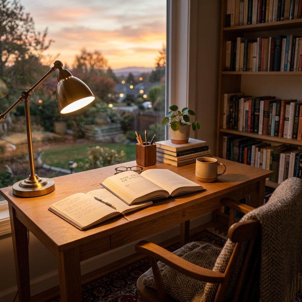 cozy study routine setup with warm lighting for student consistency