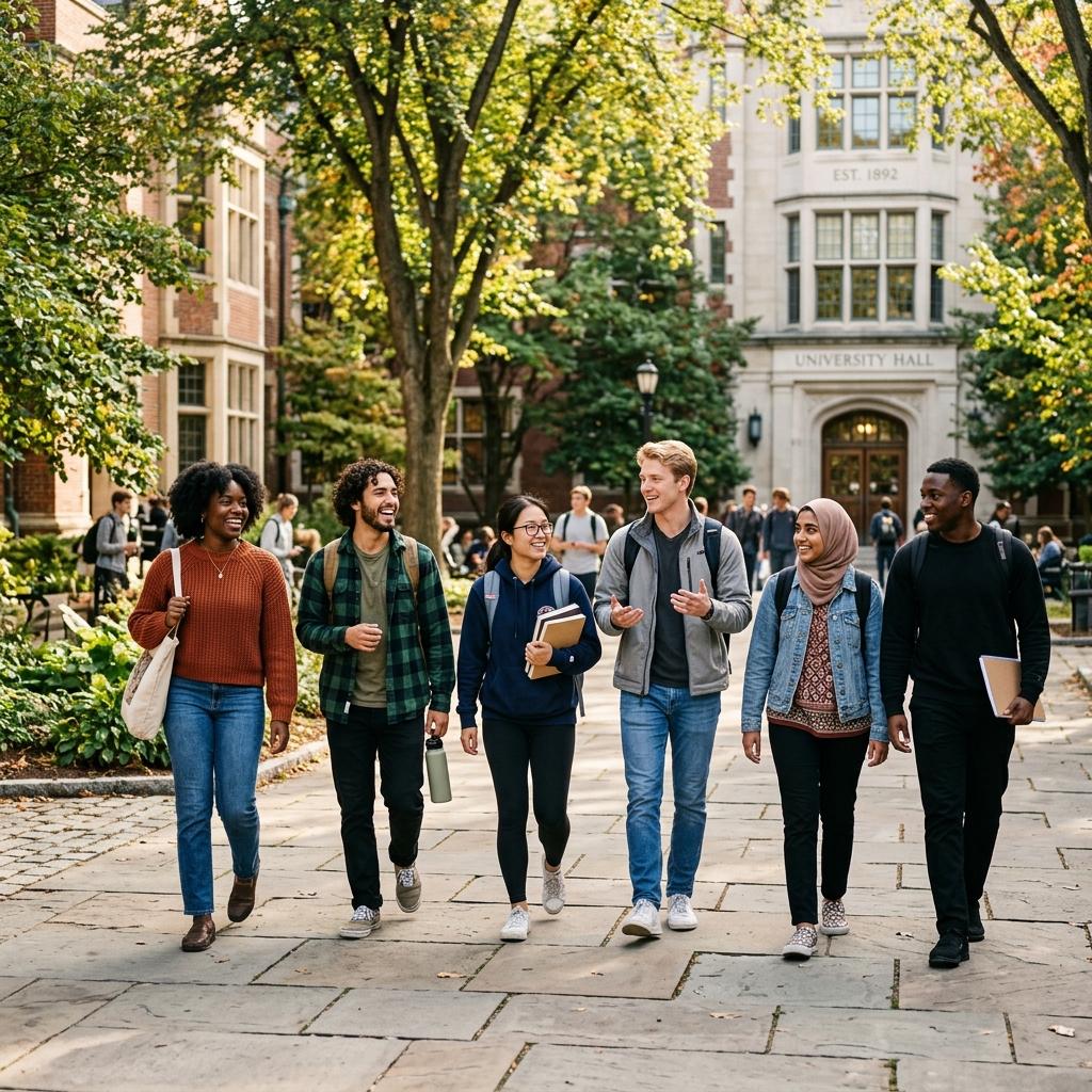 A group of college students walking through a campus courtyard, representing academic recovery and long-term GPA success.